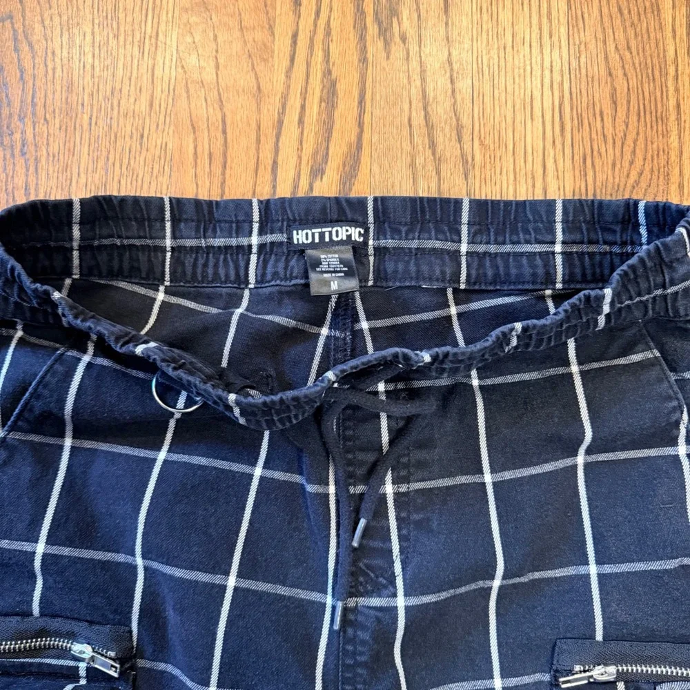 Hot Topic Grid Print Cargo Pants Slim Jogger Multi-Pocket Size M Black White - Picture 4 of 6